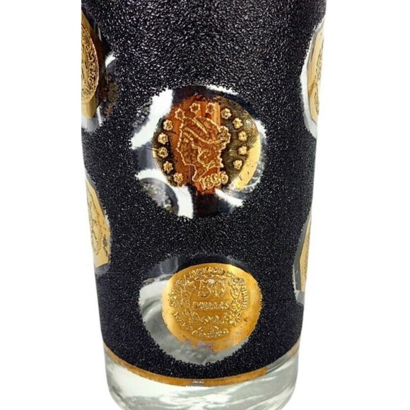 Vintage Libbey 60s MCM Black Gold Old World Coin Highball Tumbler Barware Glass - Picture 7 of 11
